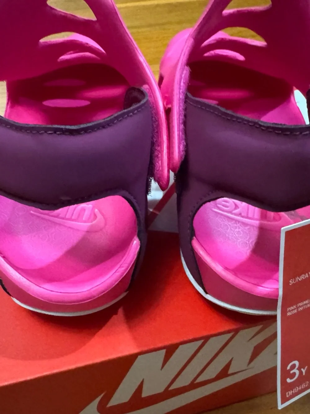 Nike Girl’s Hot Pink Slip-On Sandals with Cutout Velcro Straps